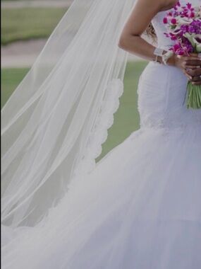 Alfred Angelo White Bridal Veil with Scalloped Lace Edge